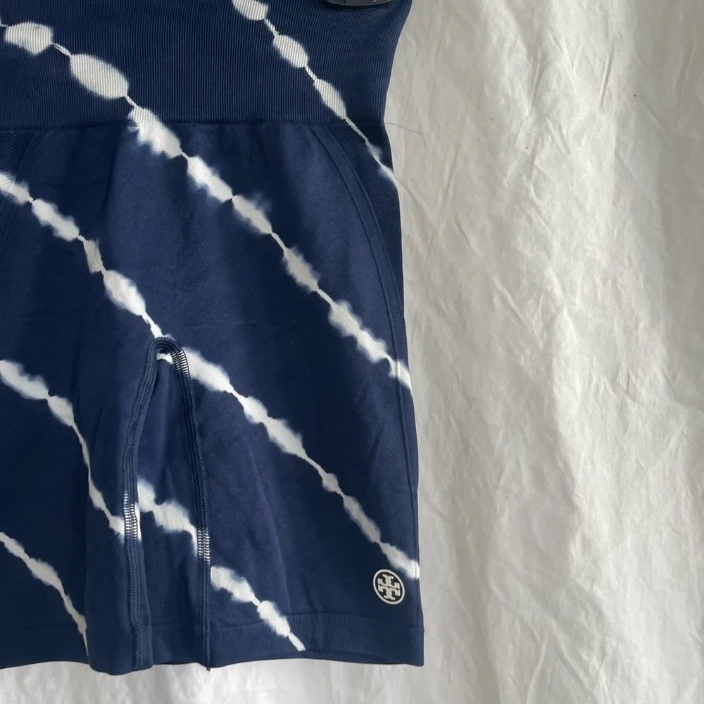 Tory Burch Tory Sport Tie-Dye Biker Shorts Navy High-Waisted Gym Shorts Size S